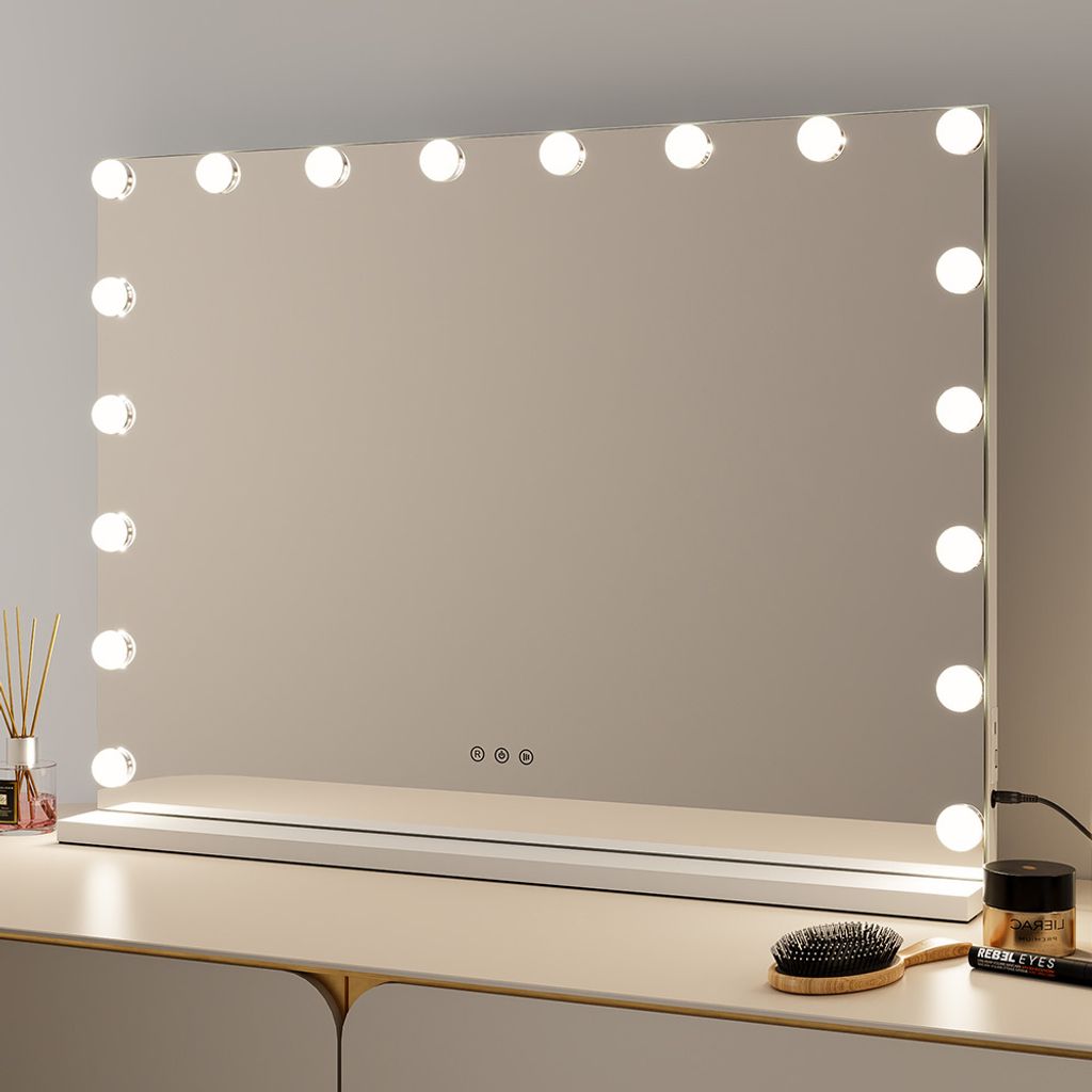 Milton & Oldbrook Hollywood Spiegel mit Beleuchtung 80 x 58 cm Amora Weiß