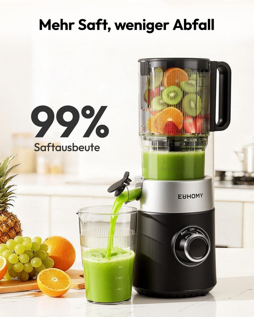 EUHOMY Entsafter, Slow Juicer, Entsafter Gemüse und Obst