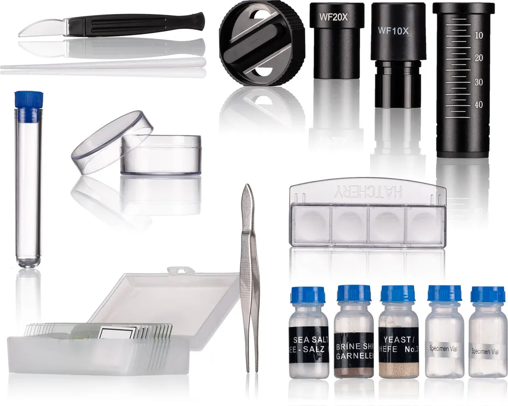 Microscope Junior 29 cm Rouge en Acier avec Coffret Complet 28 Pièces - 9