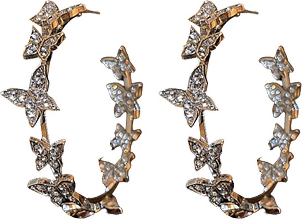1 Paar Ohrringe mit Anhänger, rund, Kreis, geometrisches Schmetterlingsdekor, glänzender Strass, Huggie-Creolen, Schmuckzubehör