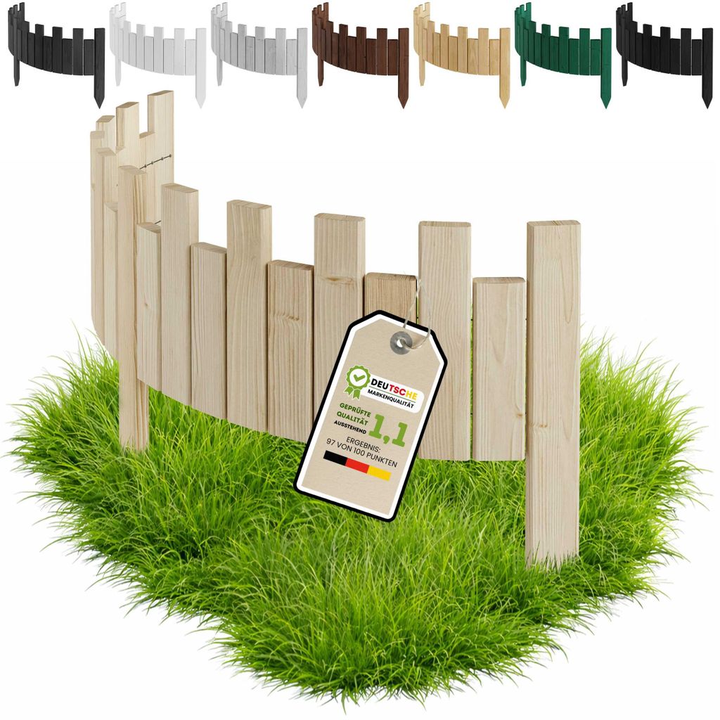 Floranica Beeteinfassung Rasenkante Holz 15 x 100 cm Unbehandelt Beetumrandung Rollzaun Flexible Rollborder Palisade