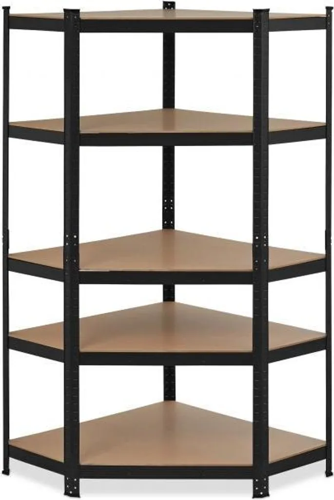Rayonnage d'angle robuste noir 5 plateaux modulables charge lourde PRO