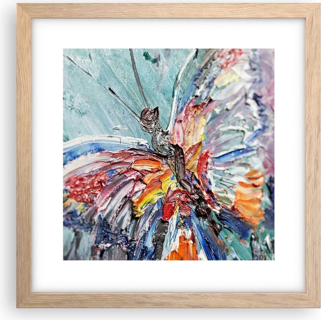 Gerahmtes Poster - Rahmen in heller Eiche - Vogel Natur Farbe - 30x30 cm - Wand Bild - Wanddeko - Wandbilder - Wandposter - Bilderrahmen - Bilder -...