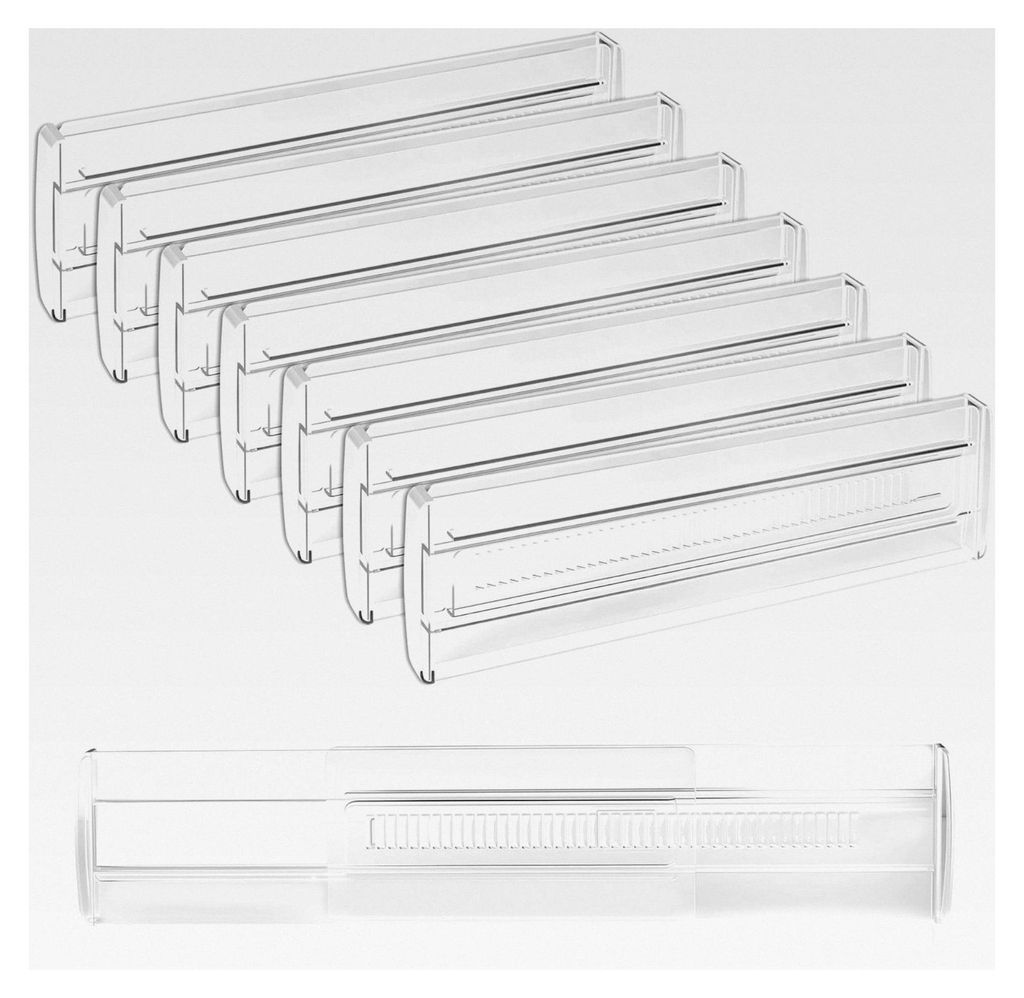 8er Set verstellbare Schubladentrenner (28,5-50,5 cm), Kunststoff, transparent für Küche und Schlafzimmer