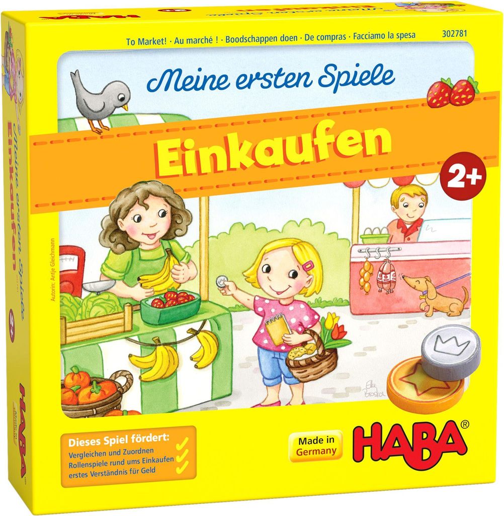A children's board game box depicting a market scene with children playing.