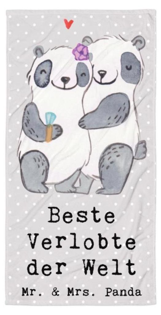 Mr. & Mrs. Panda Strandtuch Panda Beste Verlobte der Welt - Grau Pastell - Geschenk, Frau, Ehefrau, Badetuch Extra Groß, Verloben, Handtuch, Dusch...