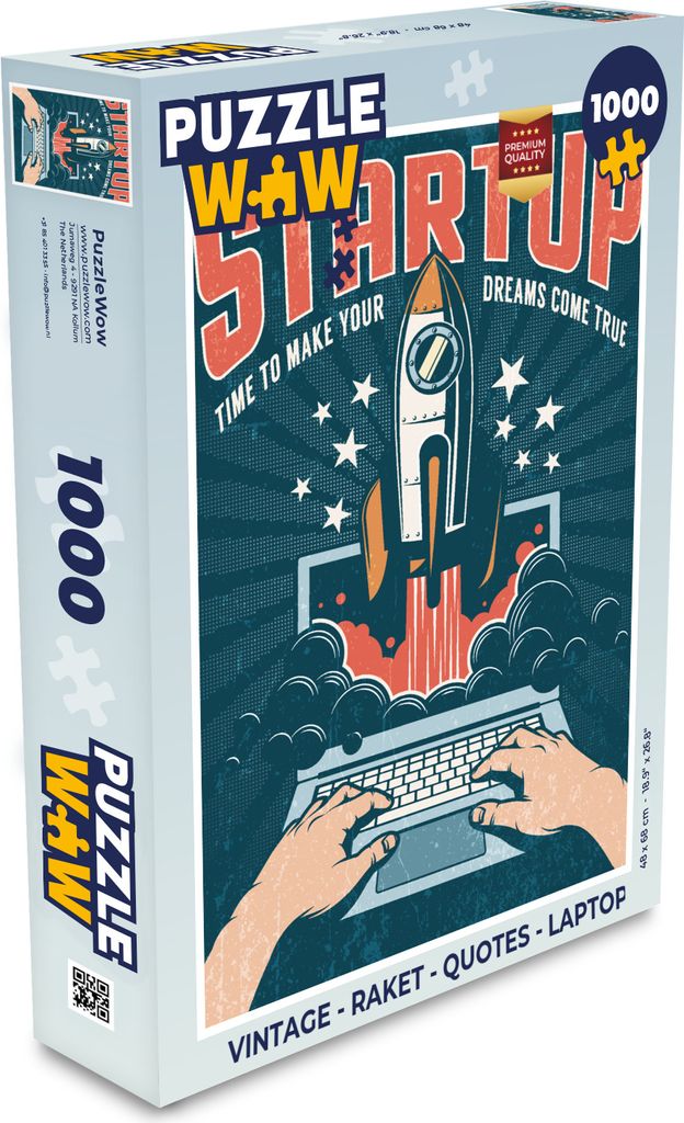 MuchoWow Puzzle 1000 Teile Vintage - Rocket - Quotes - Laptop - Startup, Zeit, deine Träume wahr werden zu - Spielzeug - Alt und Jung - Spiele -...