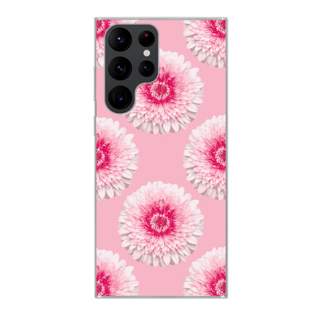 MuchoWow Handyhülle Schutzhülle Hülle für Samsung Galaxy S22 Ultra Mädchen - Blume - Rosa - Muster - Mädchen - Kinder - Kinder Silikon Soft...