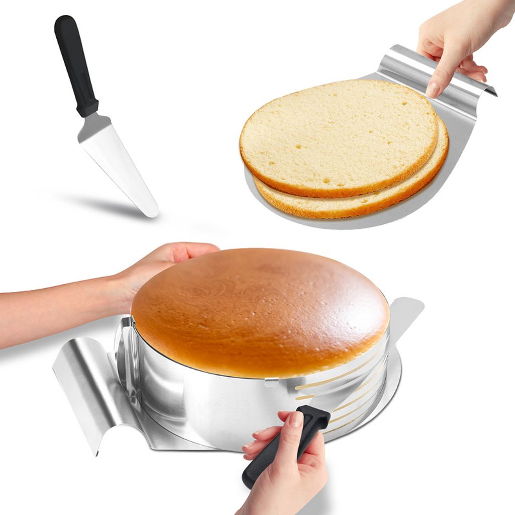 SWANEW Torten Set Tortenheber 4tlg. aus Edelstahl - 23-30cm Durchmesser Tortenring Tortenschneider Schneidhilfe für Küche Backen und Dekorieren