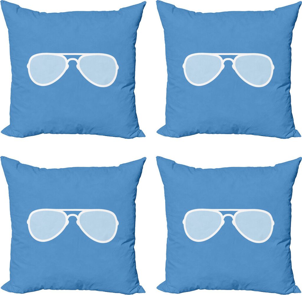 ABAKUHAUS Vintage Blue Kissenbezug Set (4 Stück), Flieger Sunglass, Moderner Doppelseitiger Digitaldruck, 60 cm x 60 cm, Blau und weiß