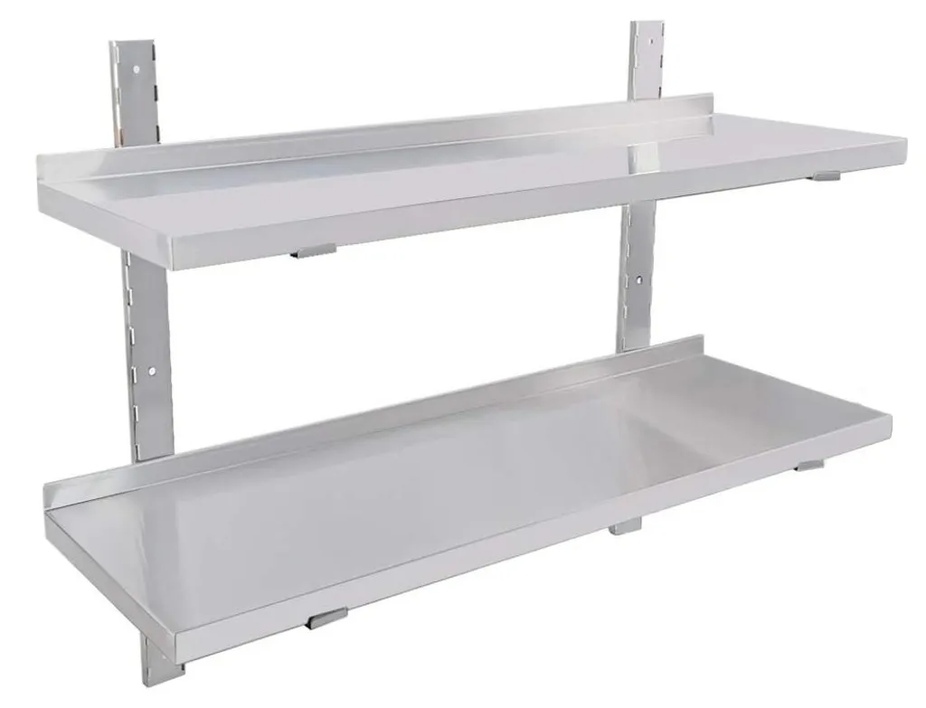 Étagère de cuisine murale inox 2 niveaux pour rangement restaurant pro