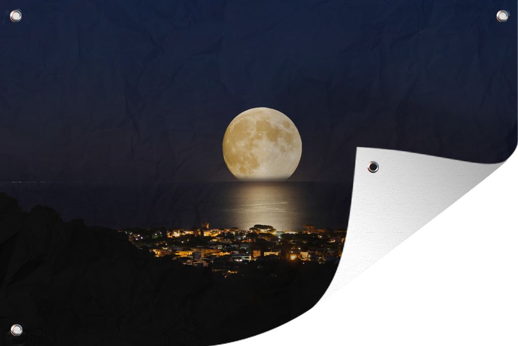 MuchoWow 120x80 cm Outdoor-Poster Gartendeko Sichtschutz Garten Poster für den Garten Mond - Meer - Stadt