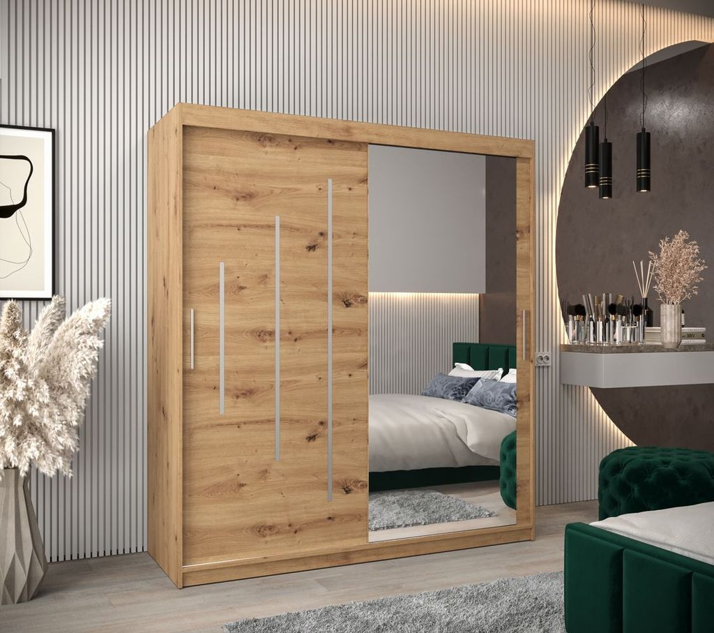 Kleiderschrank mit Spiegel LISA – Breite 180 cm, Eiche artisan