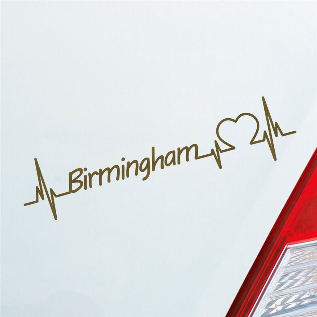 Auto Aufkleber Birmingham Herz Herzschlag 19x5 cm Gold Sticker Heckscheibenaufkleber
