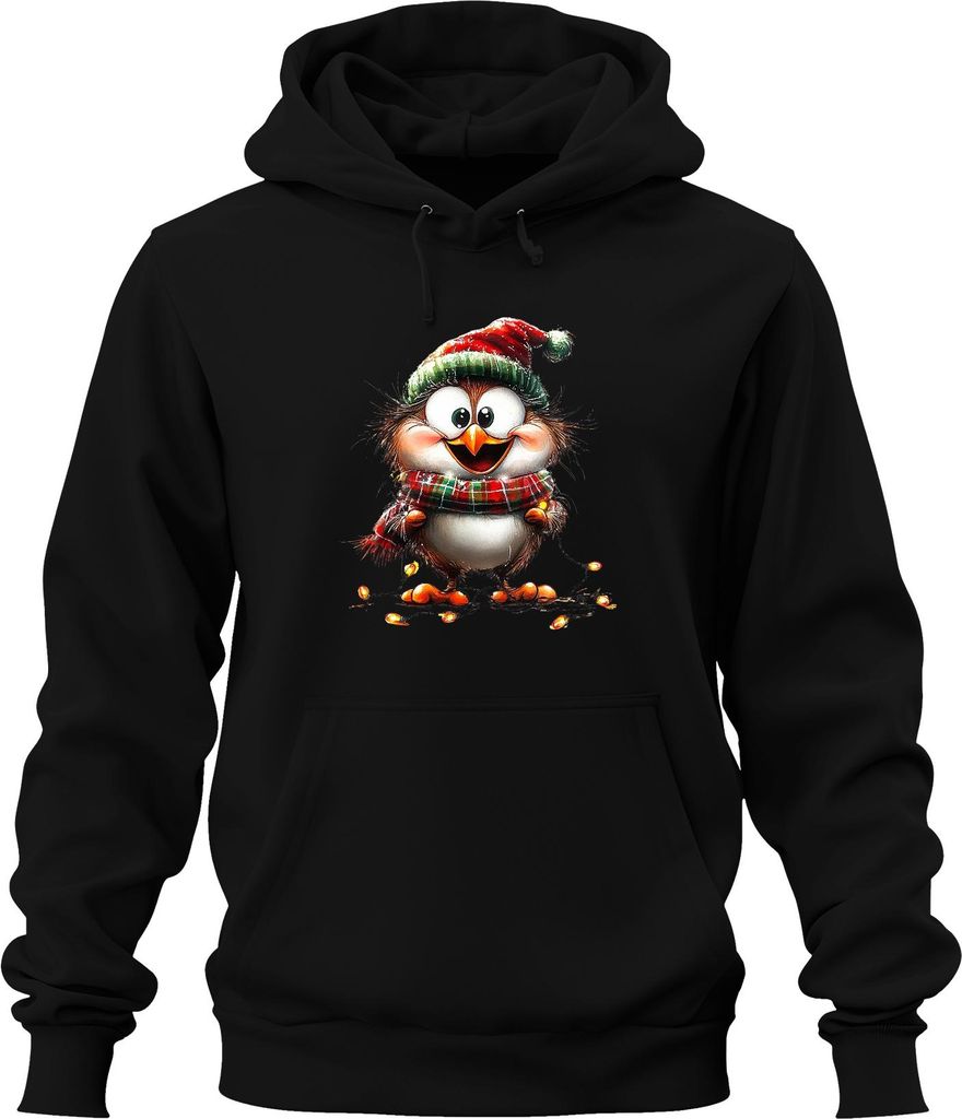 Weihnachtseule niedlich Schal Lichterkette Geschenk Weihnachten Uni Hoodie Kapuzenpullover, Schwarz, XXL