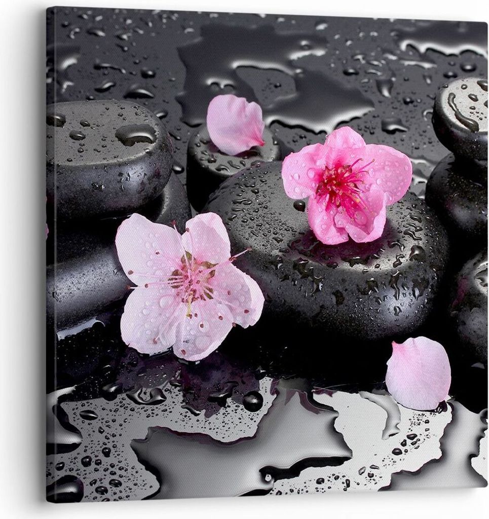 Bild auf Leinwand - Leinwandbild - Blumen Steine Tropfen Spa - 30x30cm - Wand Bild - Wanddeko - Leinwanddruck - Bilder - Kunstdruck - Wanddekoratio...