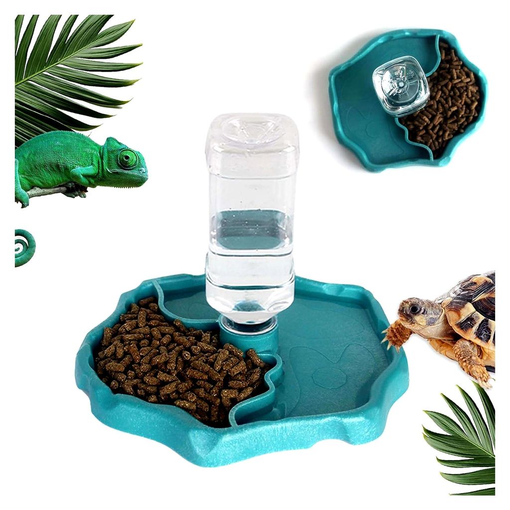 Wasserspender für Schildkröten, 2-in-1 Wasserschale und Futterbecken, Automatisierte Trinkschale für Reptilien, Zubehör für Schildkröten, Eid...