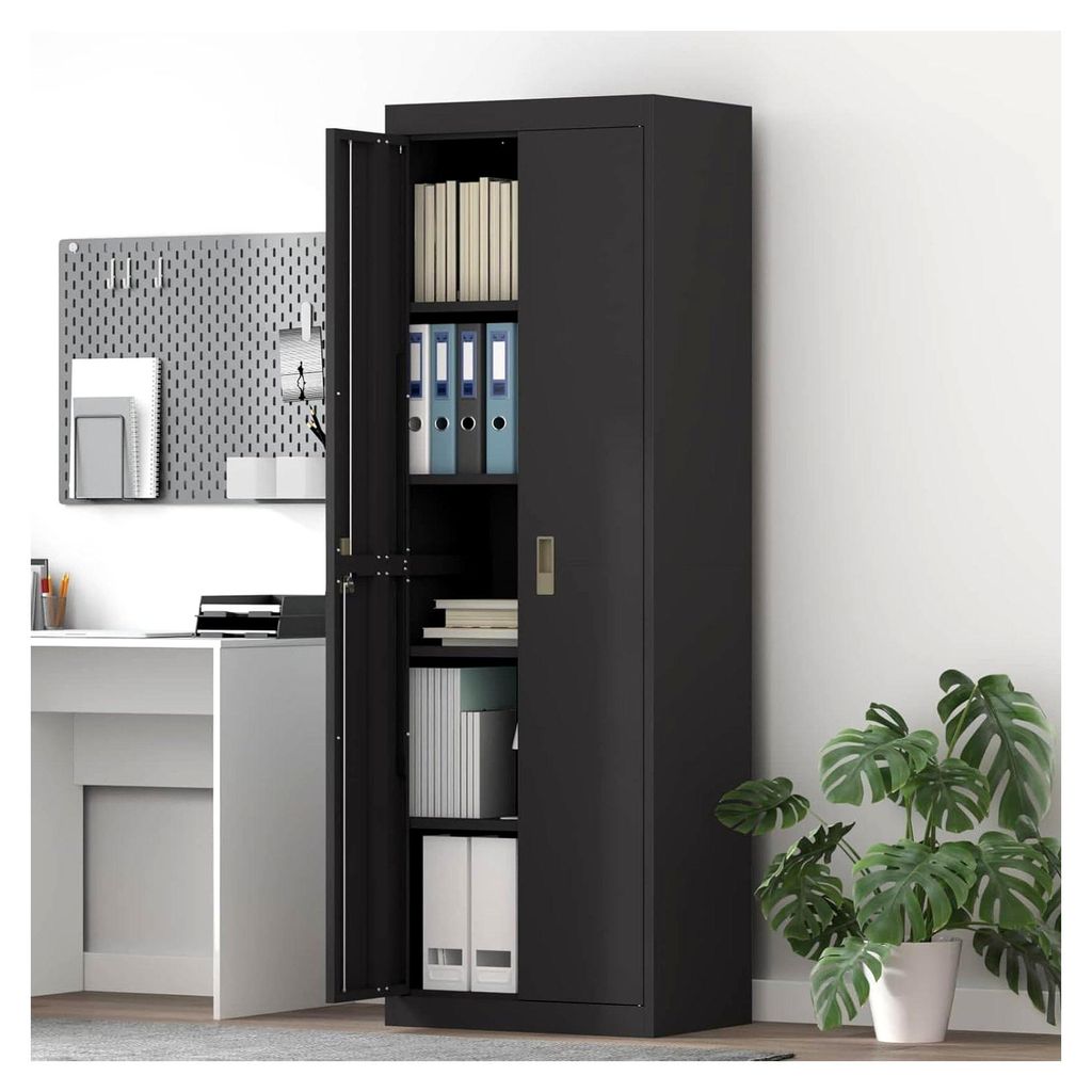 Moderner Metallschrank Schwarz - Kaltgewalzter Stahl, abschließbare Türen, für Büro und Home-Office Schränke, Unterschränke
