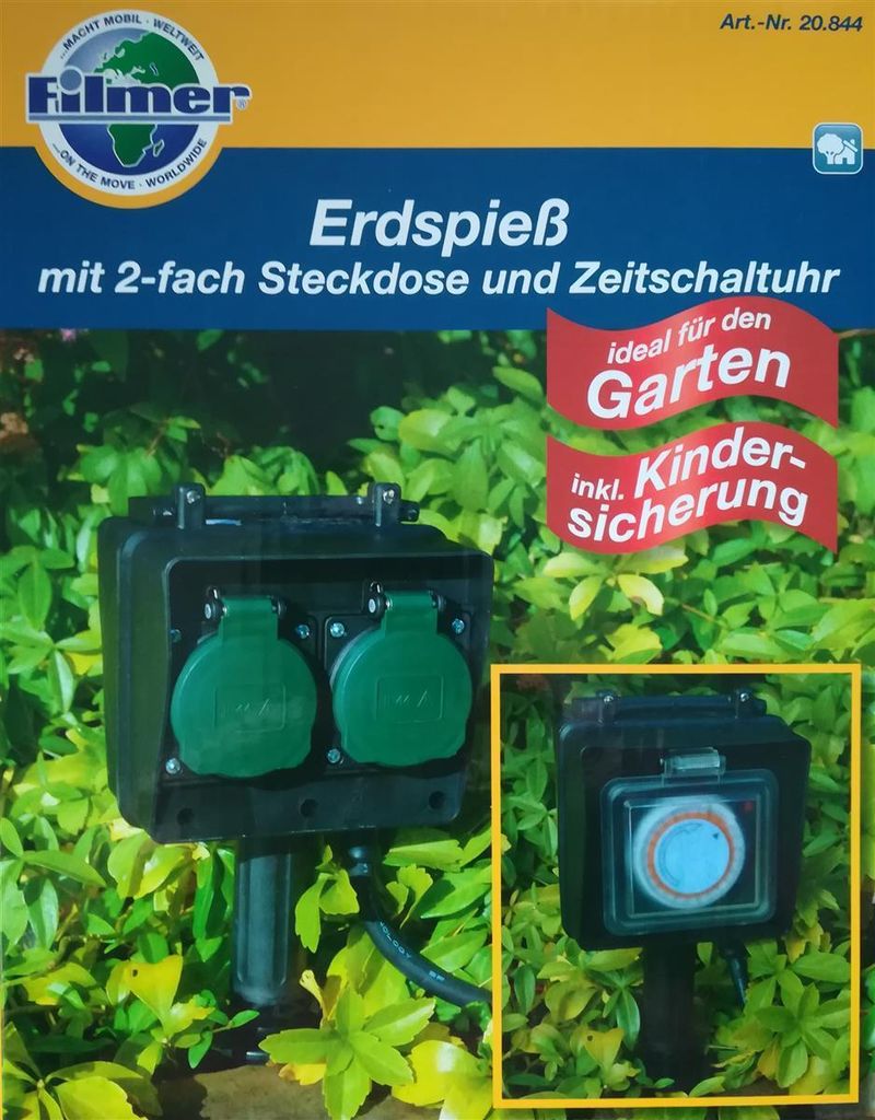 Filmer 20844 Erdspieß mit 2fach Steckdose mit analoger Zeitschaltuhr