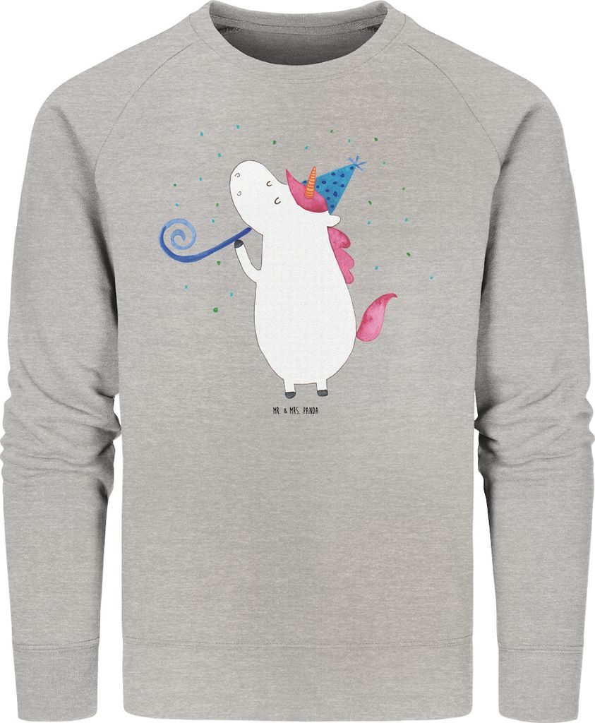 Mr. & Mrs. Panda Baumwoll Sweatshirt Einhorn Party Größe S - Heather Grey - Geschenk, Pullover, Unicorn, Sweater, Geburtstag, Einhörner, Bio-Pul...