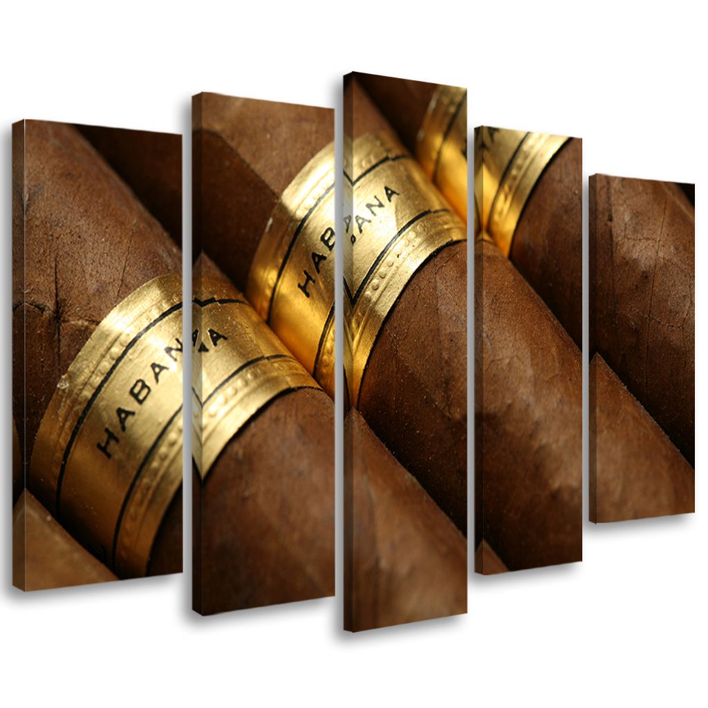 5-teiliges leinwandbild kubanische zigarre 150x100 cm Feeby braun wandbild bereit zum aufhängen
