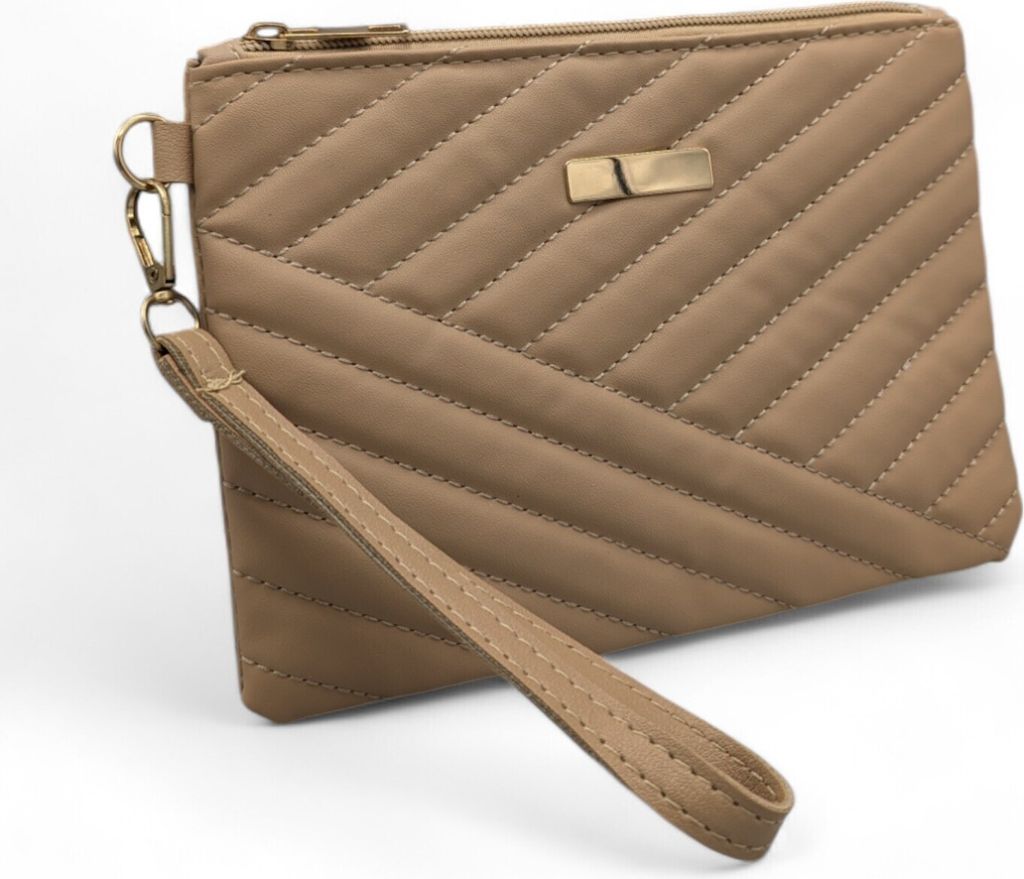 Kleine Handgelenktasche verschiedene Farben Kosmetiktasche Hellbraun