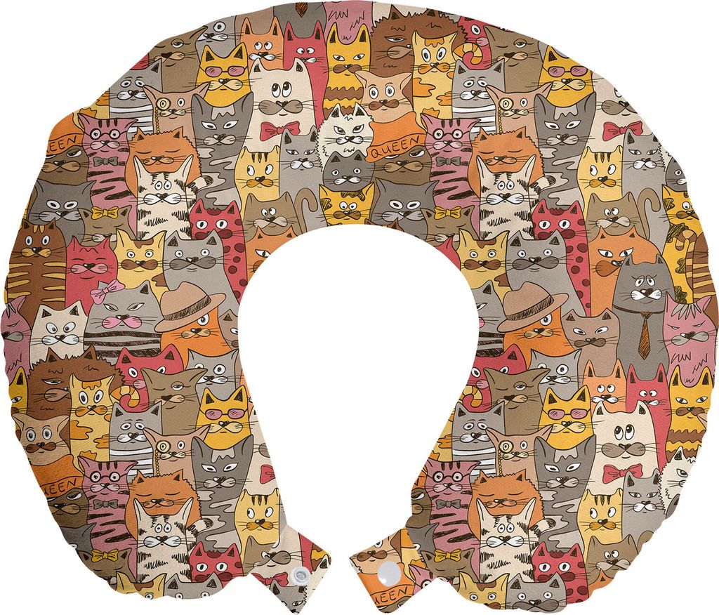 ABAKUHAUS Katze Reisekissen Nackenkissen, Psychedelische Comic Mascots, Schaumstoff Reiseartikel für Flugzeug und Auto, 30x30 cm, Mehrfarbig