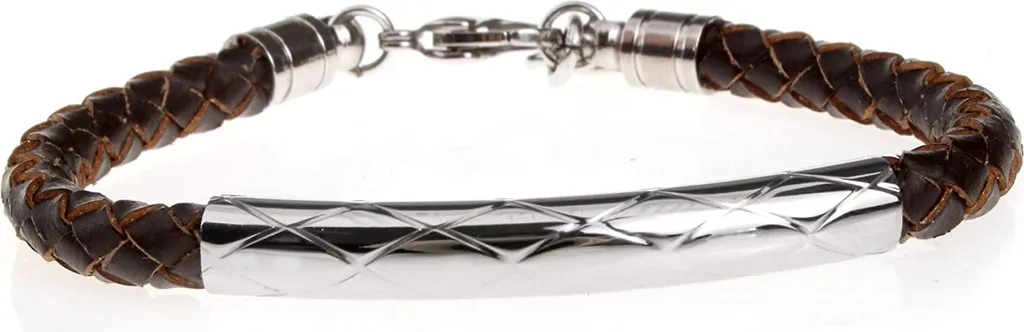 Bracciale SB8364 Pelle Marrone Intrecciata Acciaio Regolabile