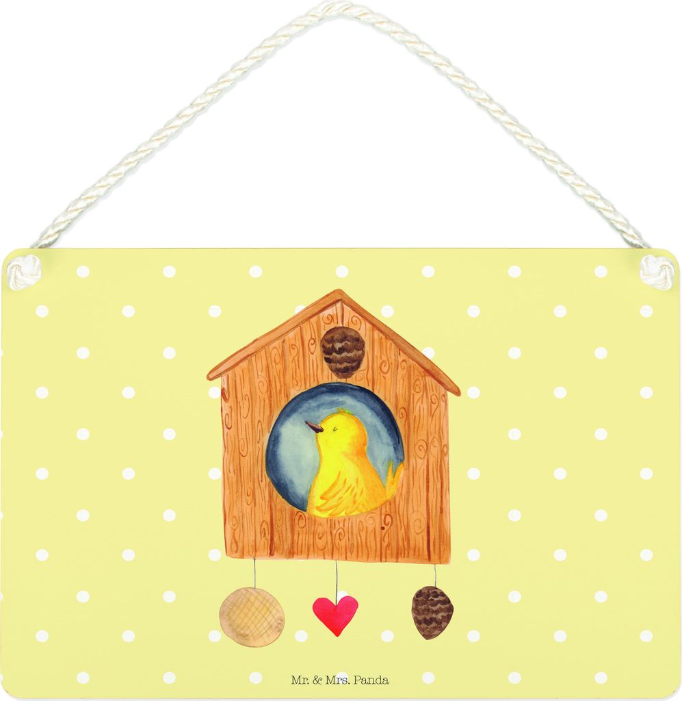 Mr. & Mrs. Panda Schild Vogelhaus Home DIN A4 - Gelb Pastell - Geschenk, Wandbild Holz, Umzug, Haus, Türschild, Deko, Lustige Sprüche, Vogel, Hol...