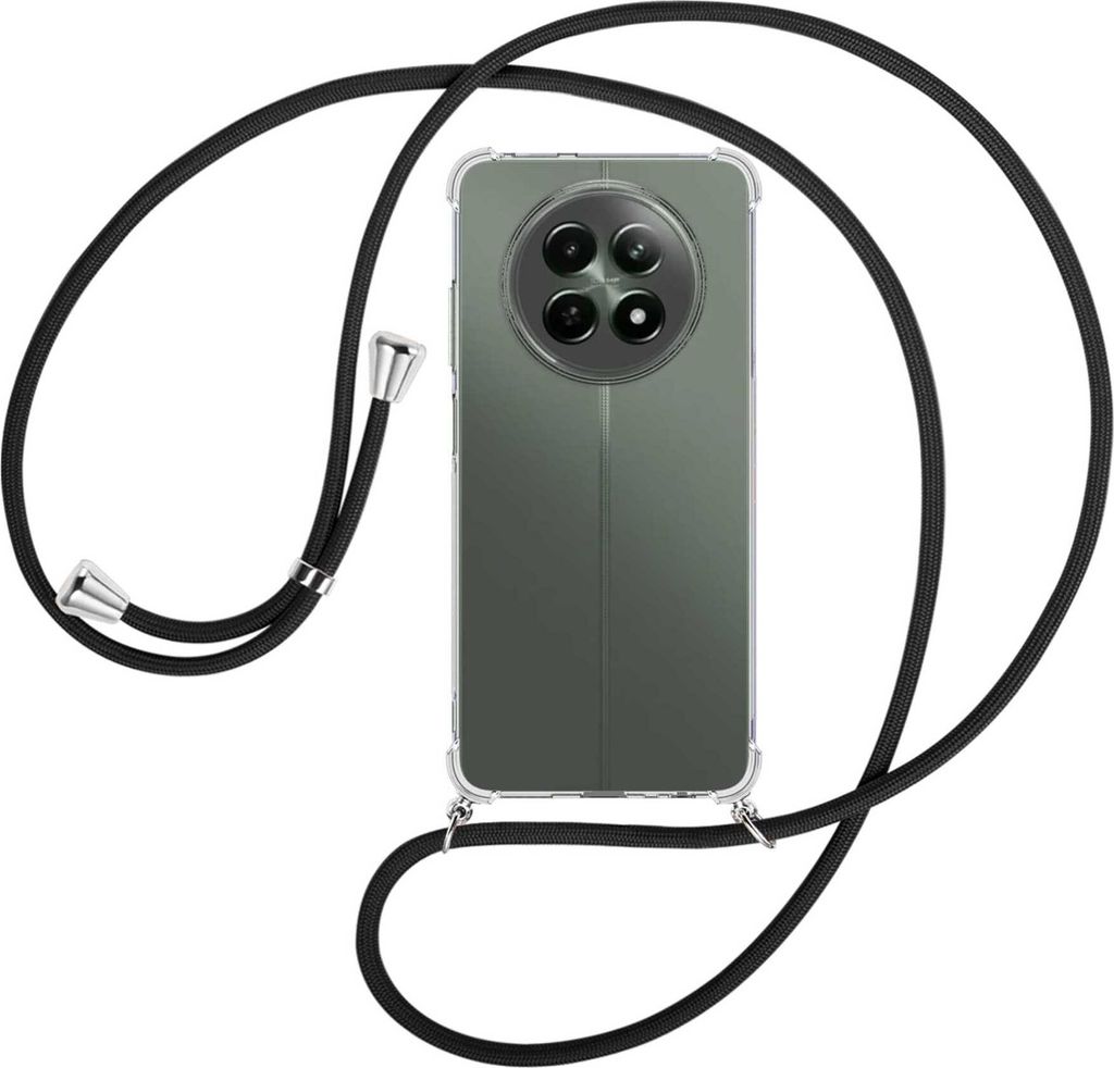 Handykette Backcover-Schutzhülle mit Band (Metall silberfarben) für Realme 12 5G / 12X 5G - schwarz