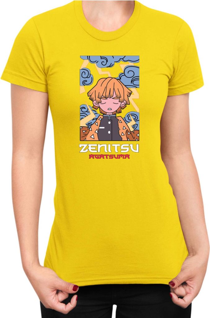 Damen T-Shirt Japan Anime Manga Demon Anime Slayer Zenitsu Agatsuma 03, Lady S / Gelb