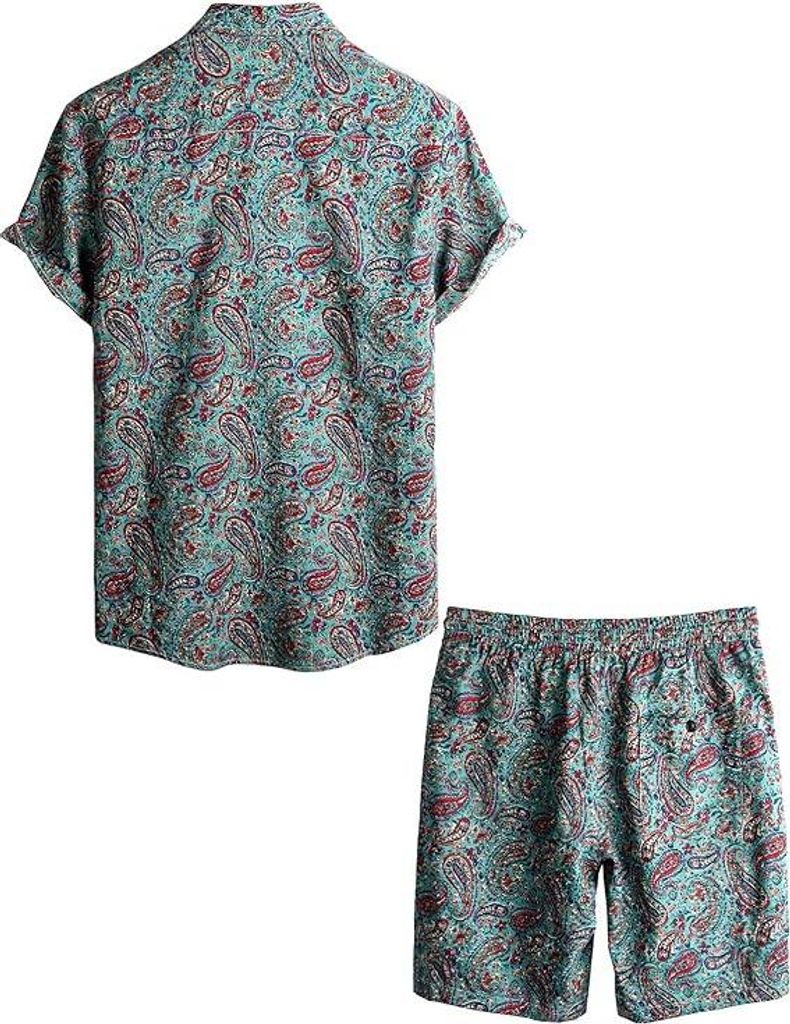 VATPAVE Herren Hawaii Set Hemd und Shorts Sommer Grün Größe XXL
