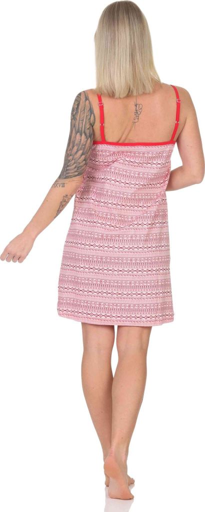 Normann Damen Spaghetti Nachthemd im Ethnolook - auch in Übergrössen ; rose , 52