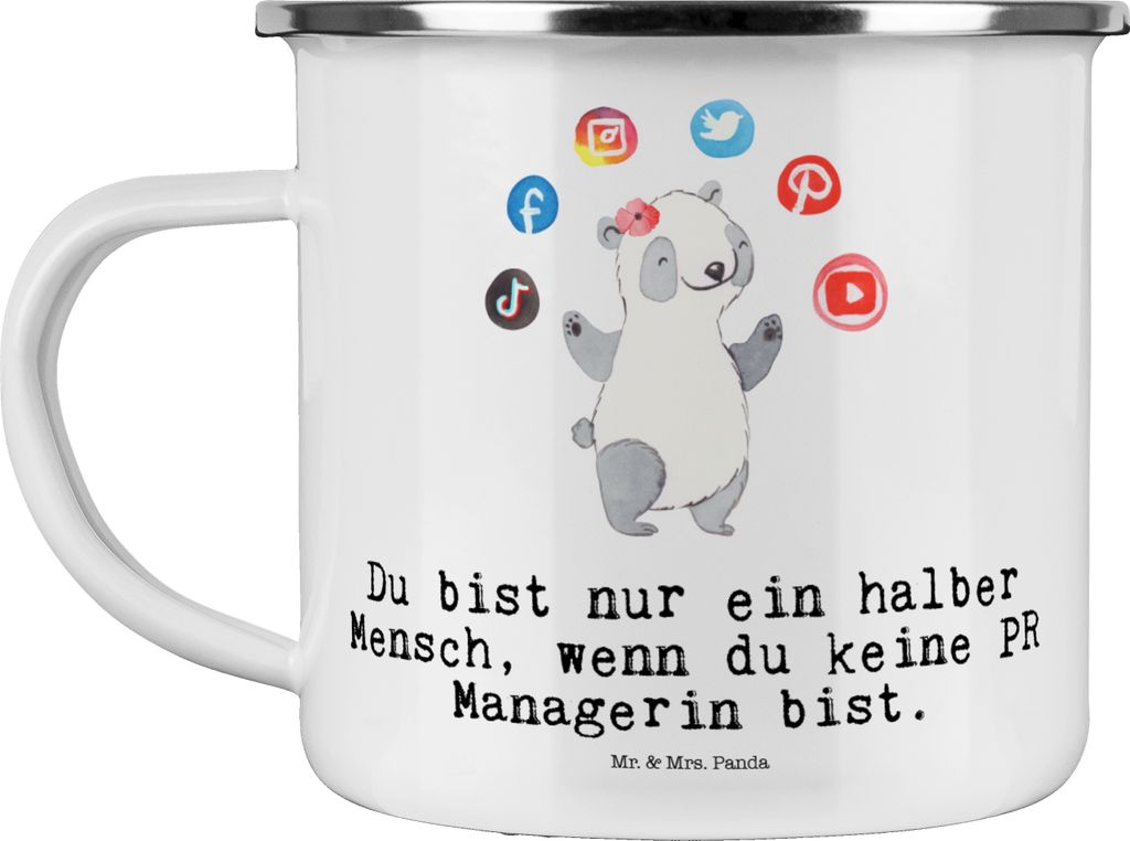 Mr. & Mrs. Panda Pott PR Managerin Herz - Weiß - Geschenk, becher emaille, Haferl, Motivtasse, Tasse, Teetasse