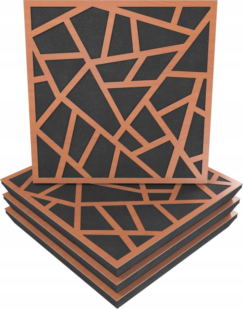 4 Stück AKUSTIK-WANDPANEELE mit Montageset | "SKYROSS" 50x50x5cm | Absorption und Diffusion | Farbe: Kirschbaum