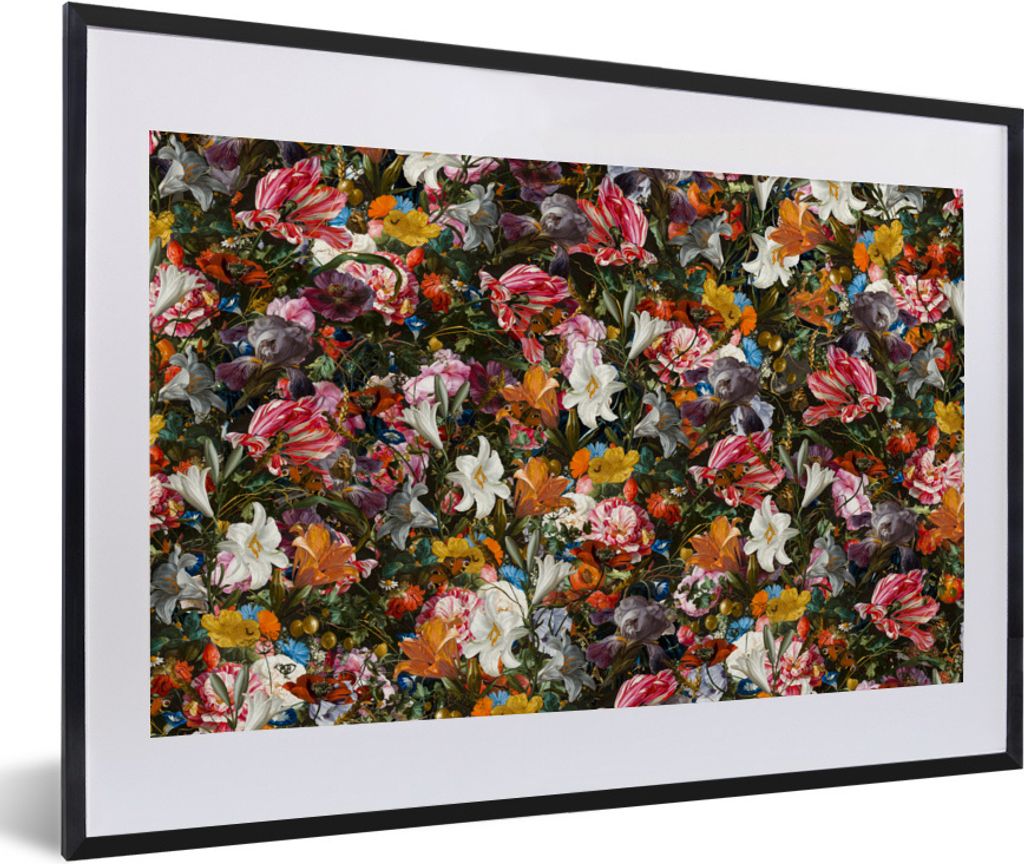 MuchoWow Gerahmtes Poster Blumen - Schmetterling - Design - Kunst - Abstrakt - Malerei - Alte Meister 60x40 cm - Poster mit Schwarzem Bilderrahme...