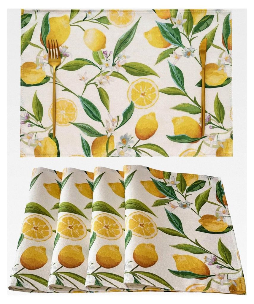 Tischsets Abwaschbar 45x32cm Zitrone Gelb 4er Set