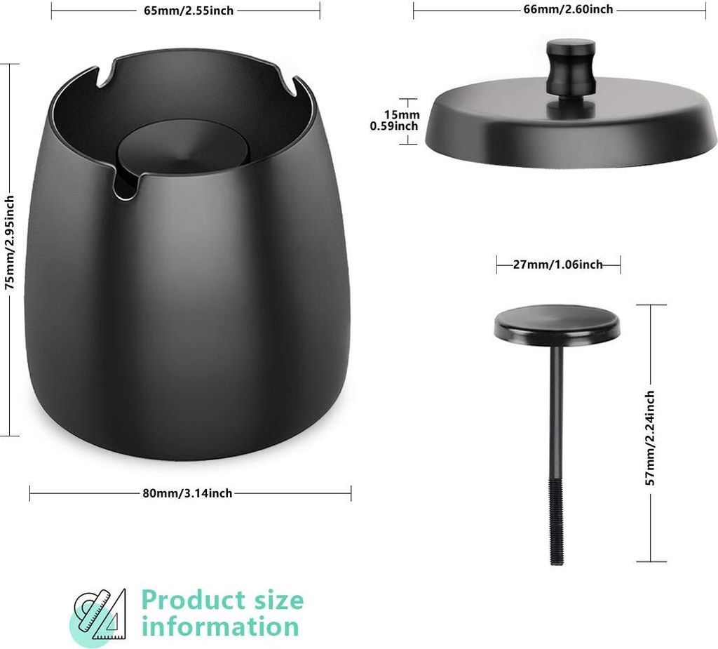 Aschenbecher, Edelstahl mit Deckel, Aschenbecher Sturm-Wind Produktbild 6