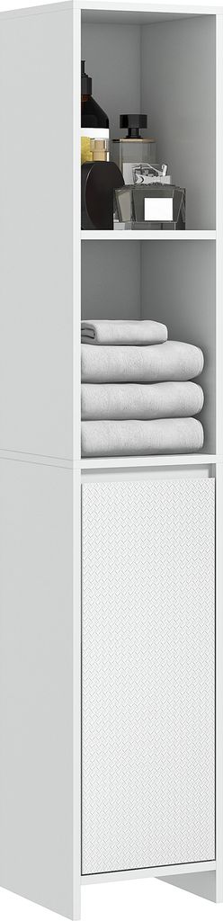 HOMCOM Hoher Badezimmerschrank, zusätzlicher Badezimmersäulen-Badezimmerschrank mit Tür, 2 offene, kippsichere Regale, moderner Stil, 30 x 30 x ...