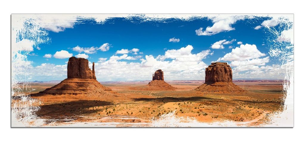 Wallario Kunstdrucke Wandbilder Holz in : Brillante Farben, Größe 50 x 125 cm Motiv Monument Valley