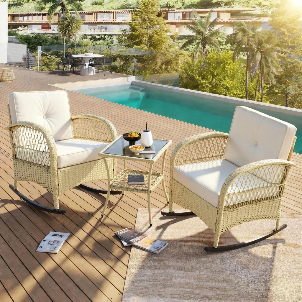 Mobilier de jardin Merax en rotin robuste 160kg avec coussins grand confort