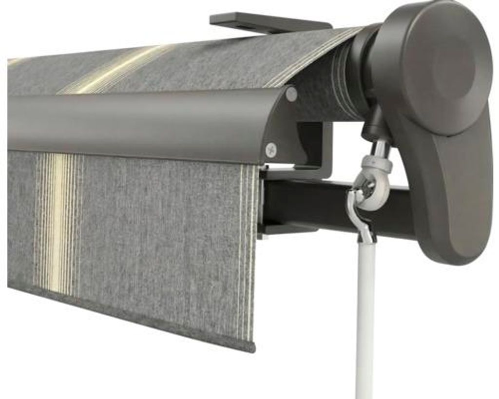 Soluna Gelenkarmmarkise Trend 2,5x2 Stoff Dessin D417 Gestell DB703 dunkelgrau Antrieb Rechts inkl. Motor, Wandschalter