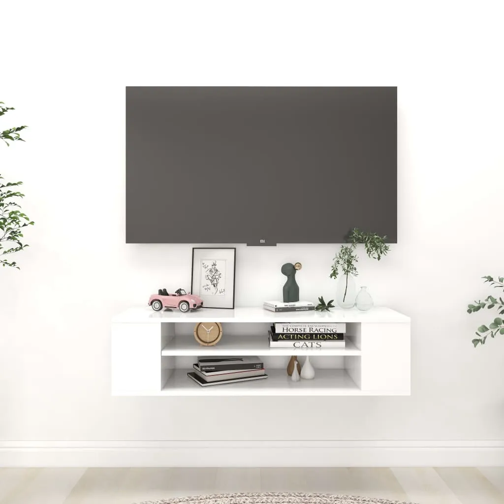 The Living Store Parete TV bianca 100x30x26,5 cm Materiale in legno