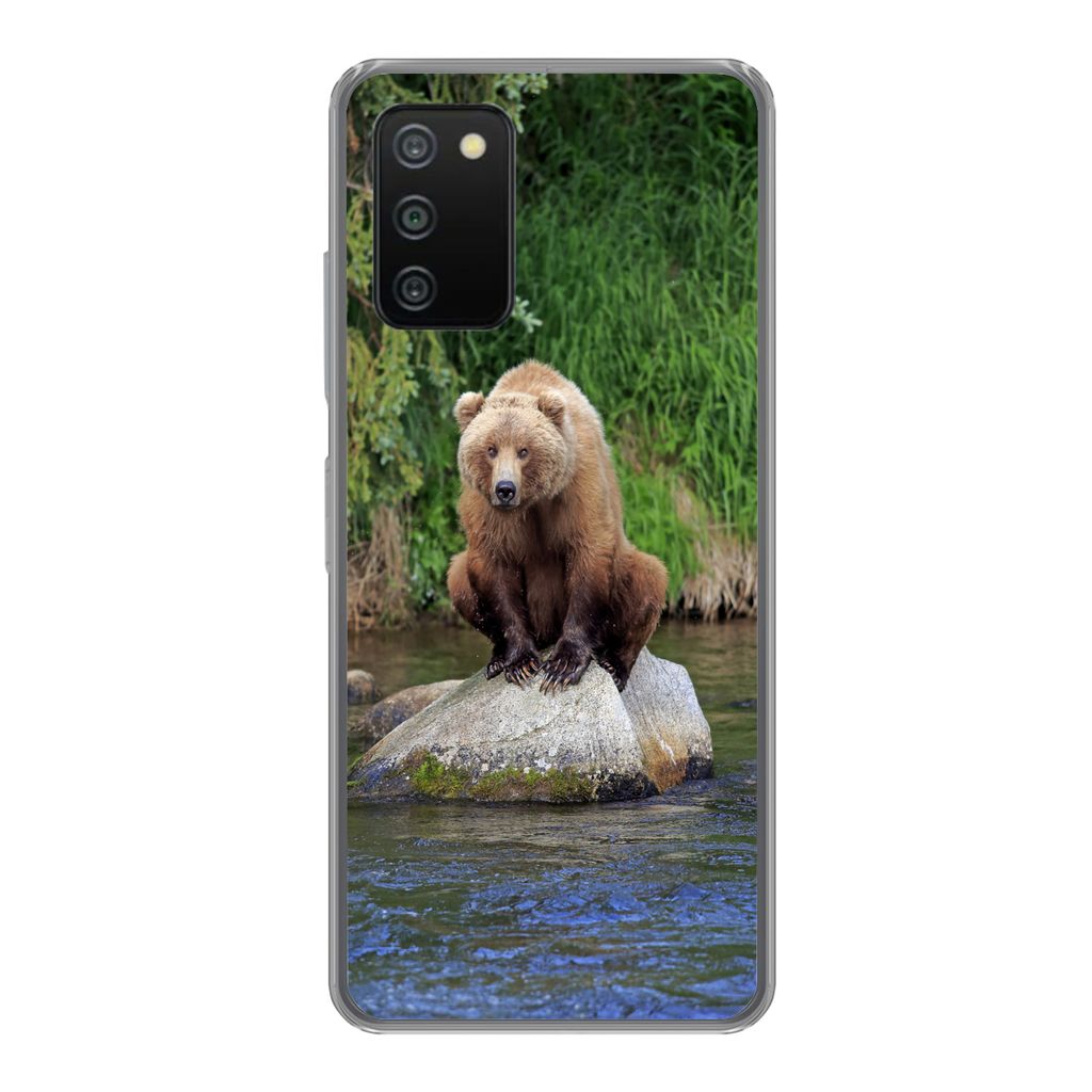 MuchoWow Handyhülle Schutzhülle Hülle für Samsung Galaxy A03s Bär - Stein - Tier Silikon Softcase Handy Hülle - Schutz