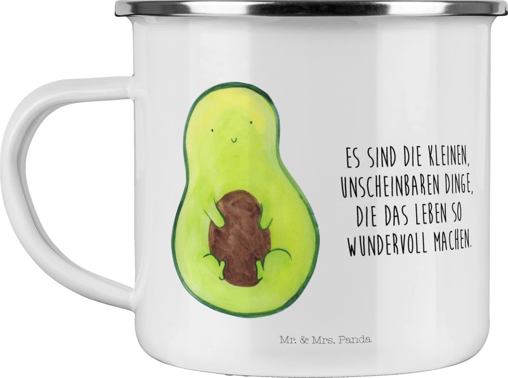 Mr. & Mrs. Panda Kaffeepott Avocado Kern - Weiß - Geschenk, Emaille Becher, Spruch Leben, Haferl, Liebe, Pflanze, Pott, Wunder, Tasse, Teetasse, Baby