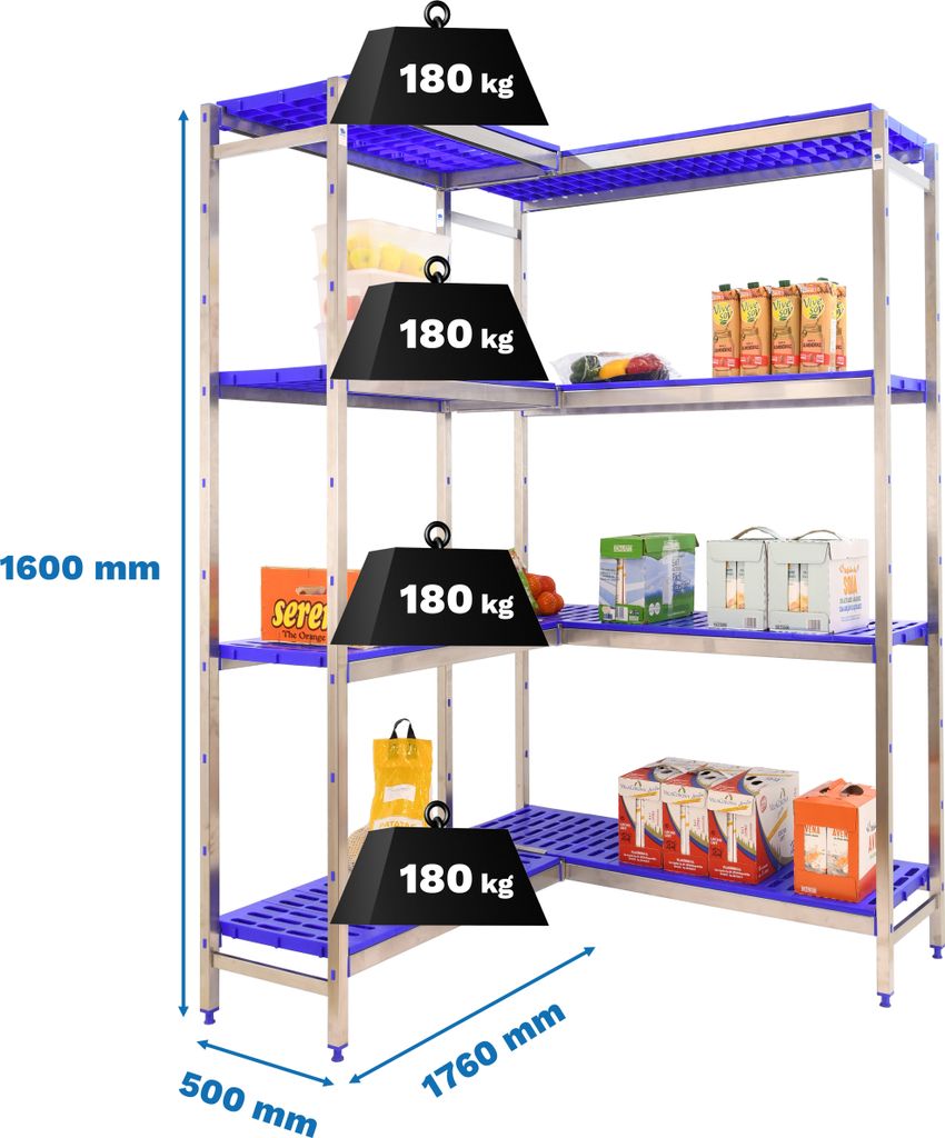 SIMONINOX CORNER Metallregal 4PP/1600x(1760-1260)x500