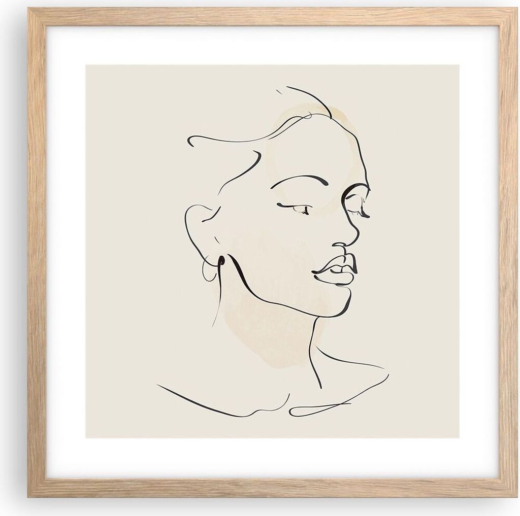 Gerahmtes Poster - Rahmen in heller Eiche - Frau Zeichnung Linie - 40x40 cm - Wand Bild - Wanddeko - Wandbilder - Kunstposter - Wandposter - Bilder...