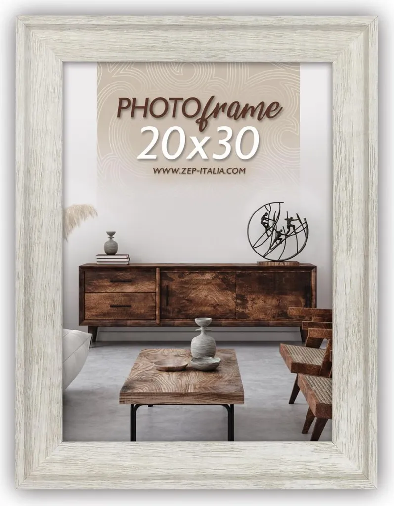 Cadre photo rectangulaire Torino 20x30 blanc bois pour salon et chambre