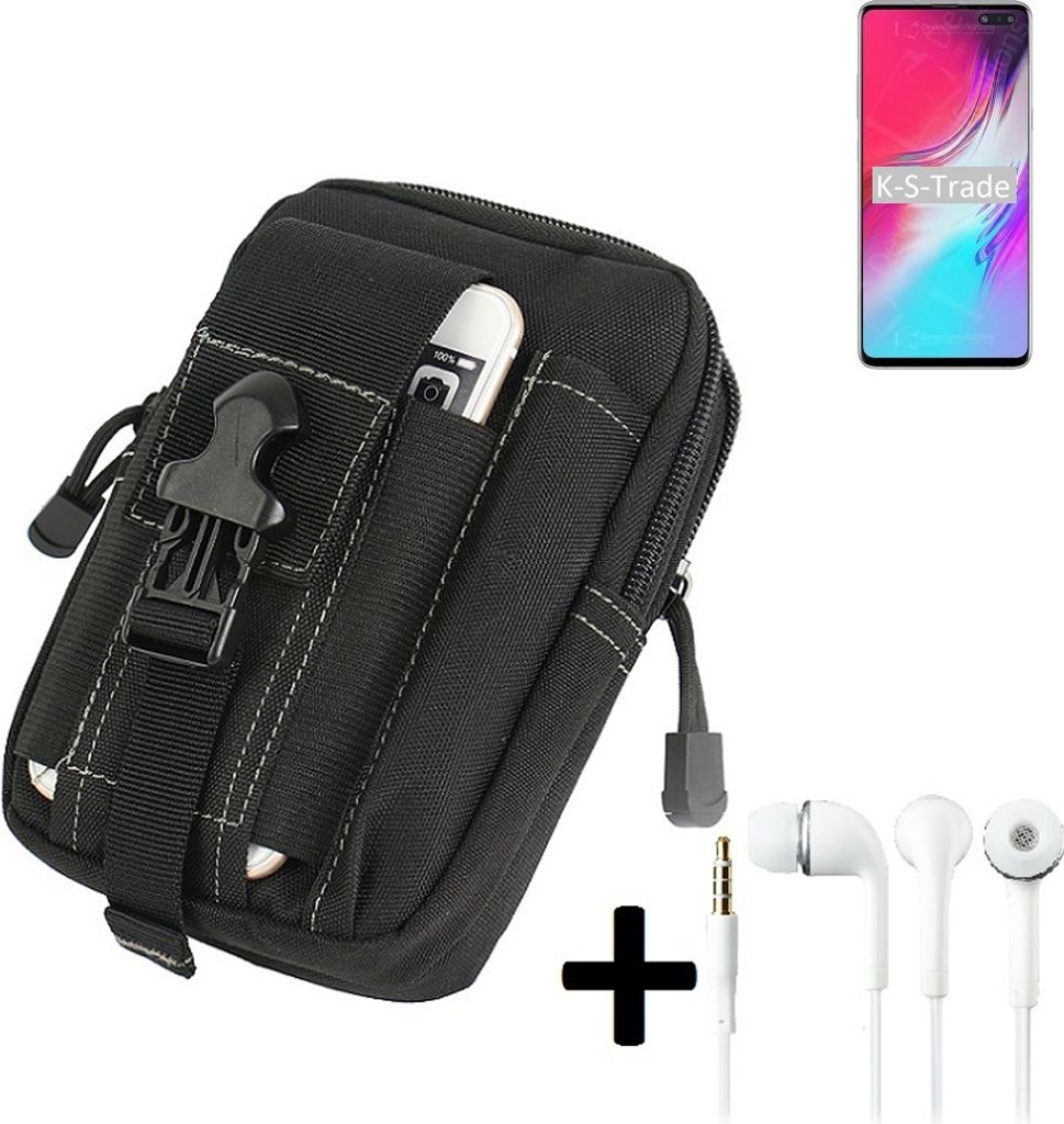 K-S-Trade Gürteltache + Kopfhörer kompatibel mit Samsung Galaxy S10 5G Exynos Gürtel Tasche Holster Schutz Hülle Handy Hülle schwarz inkl.