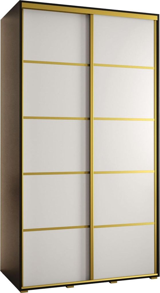 MEBLE KRYSPOL Cannes 4 Schrank mit 2 Schiebetüren - 205,2x140x60 cm - Schwarz Weiß Gold